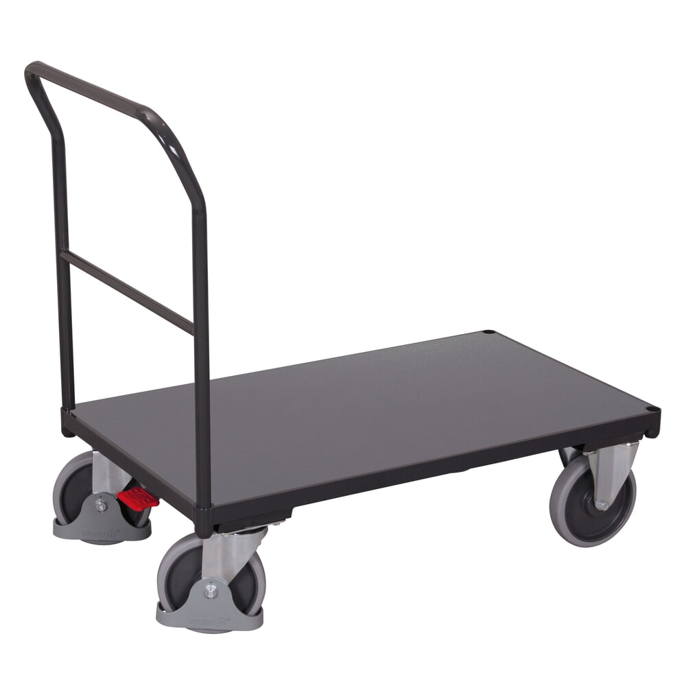 VARIOfit® Schiebebügel-Magazinwagen, Holzwerkstoff-Ladefläche, EasySTOP®-Bremssystem, HxBxT 1015 mm x 1325 mm x 800 mm, anthrazitgrau