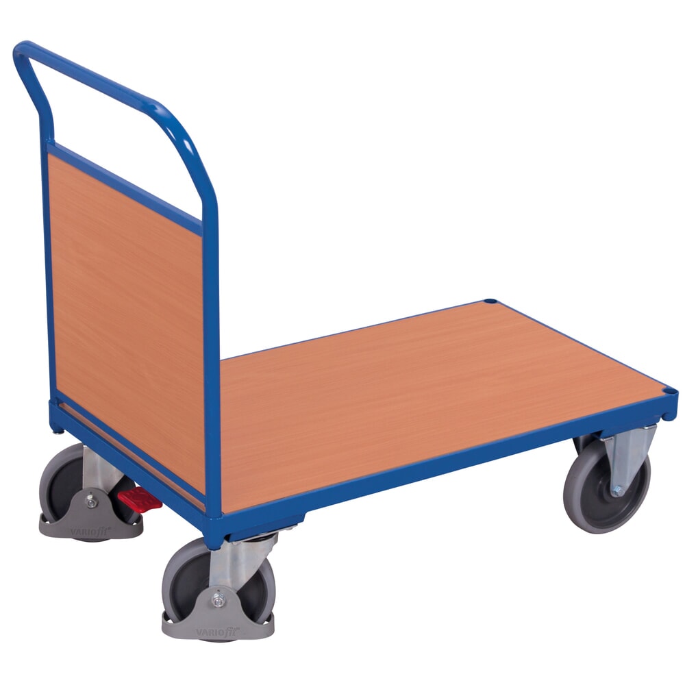 VARIOfit® Stirnwand-Magazinwagen, Holzwerkstoff-Ladefläche, HxBxT 1015 mm x 1125 mm x 600 mm, enzianblau
