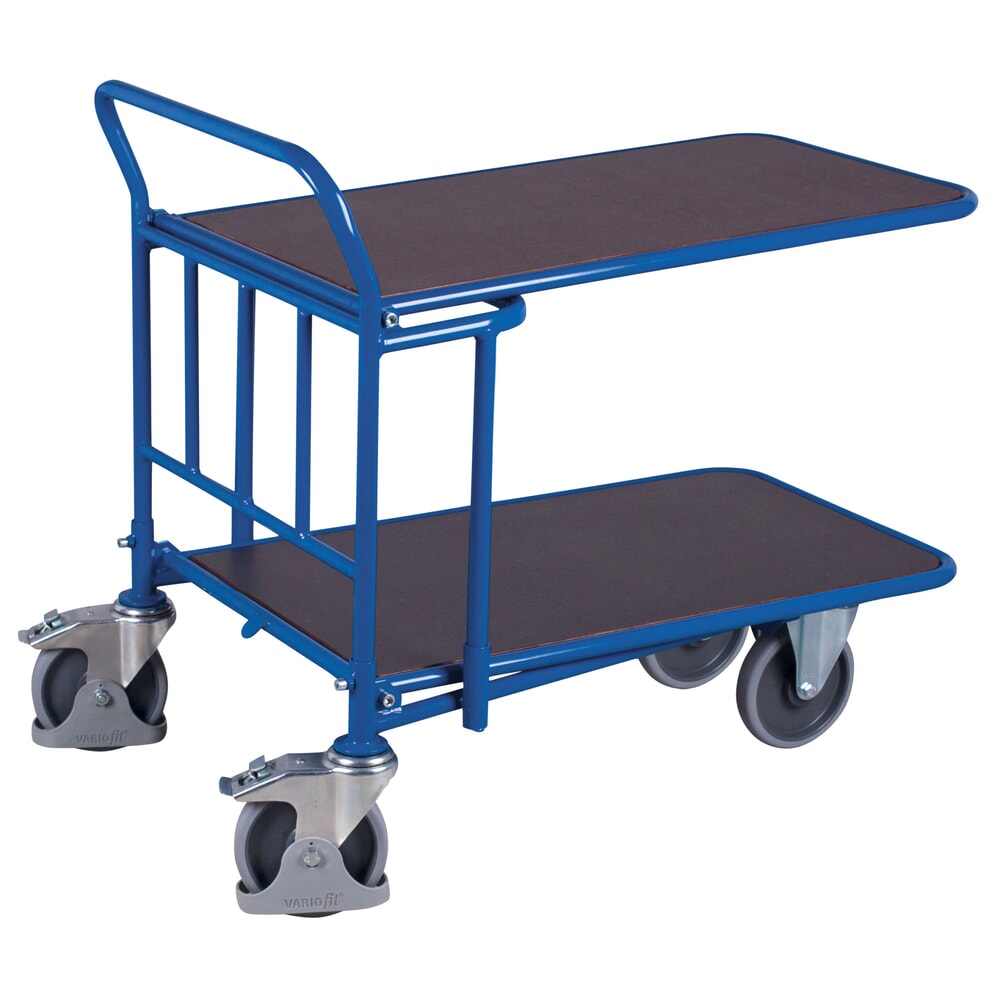 VARIOfit® C+C-Wagen, 2 Sperrholz-Ladeflächen, Siebdruckoberfläche, HxBxT 965 mm x 990 mm x 640 mm, enzianblau
