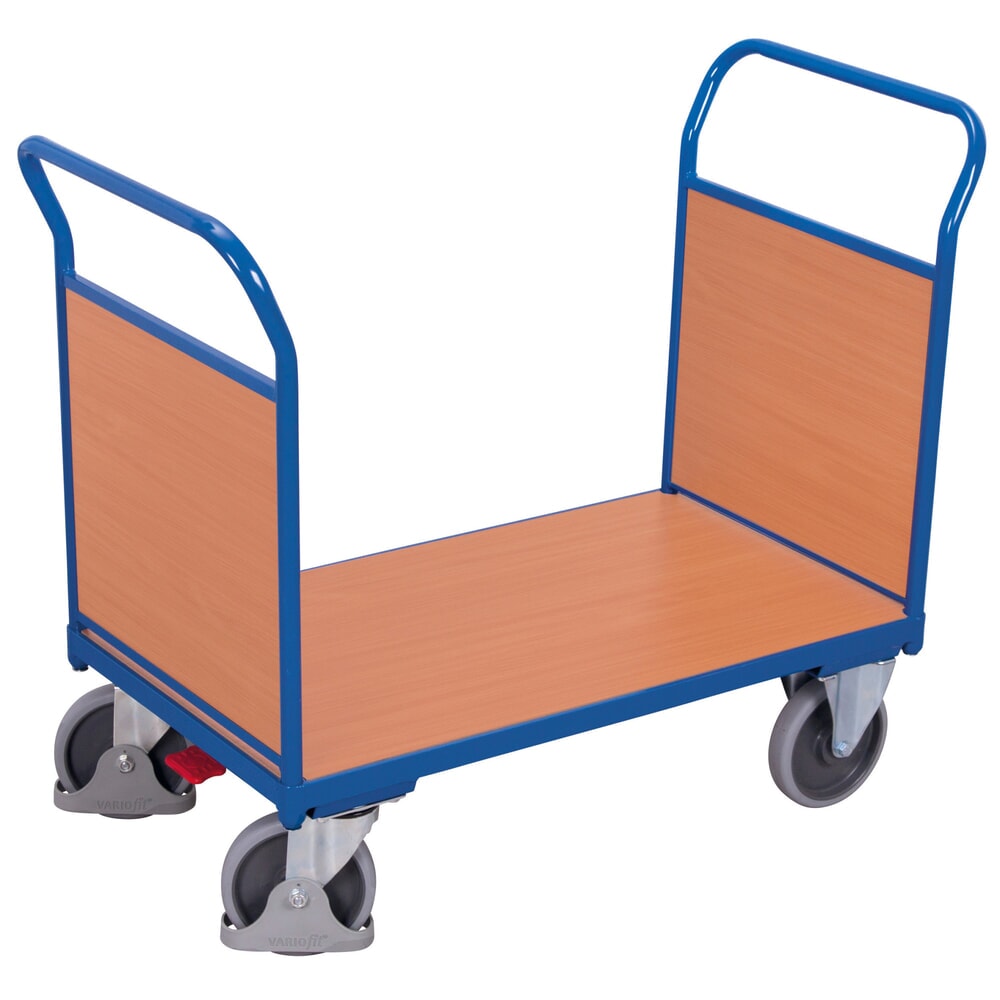 VARIOfit® Doppelstirnwandwagen, Holzwerkstoffplatten, HxBxT 1015 mm x 1190 mm x 600 mm, Tragfähigkeit 500 kg, enzianblau