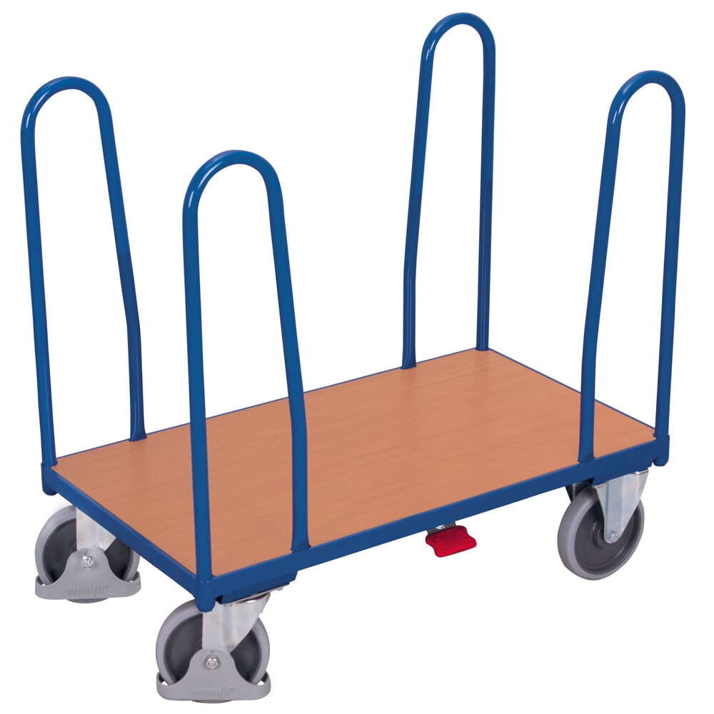 VARIOfit® Seitenbügel-Magazinwagen, 4 Bügel, HxBxT 990 mm x 910 mm x 500 mm, enzianblau