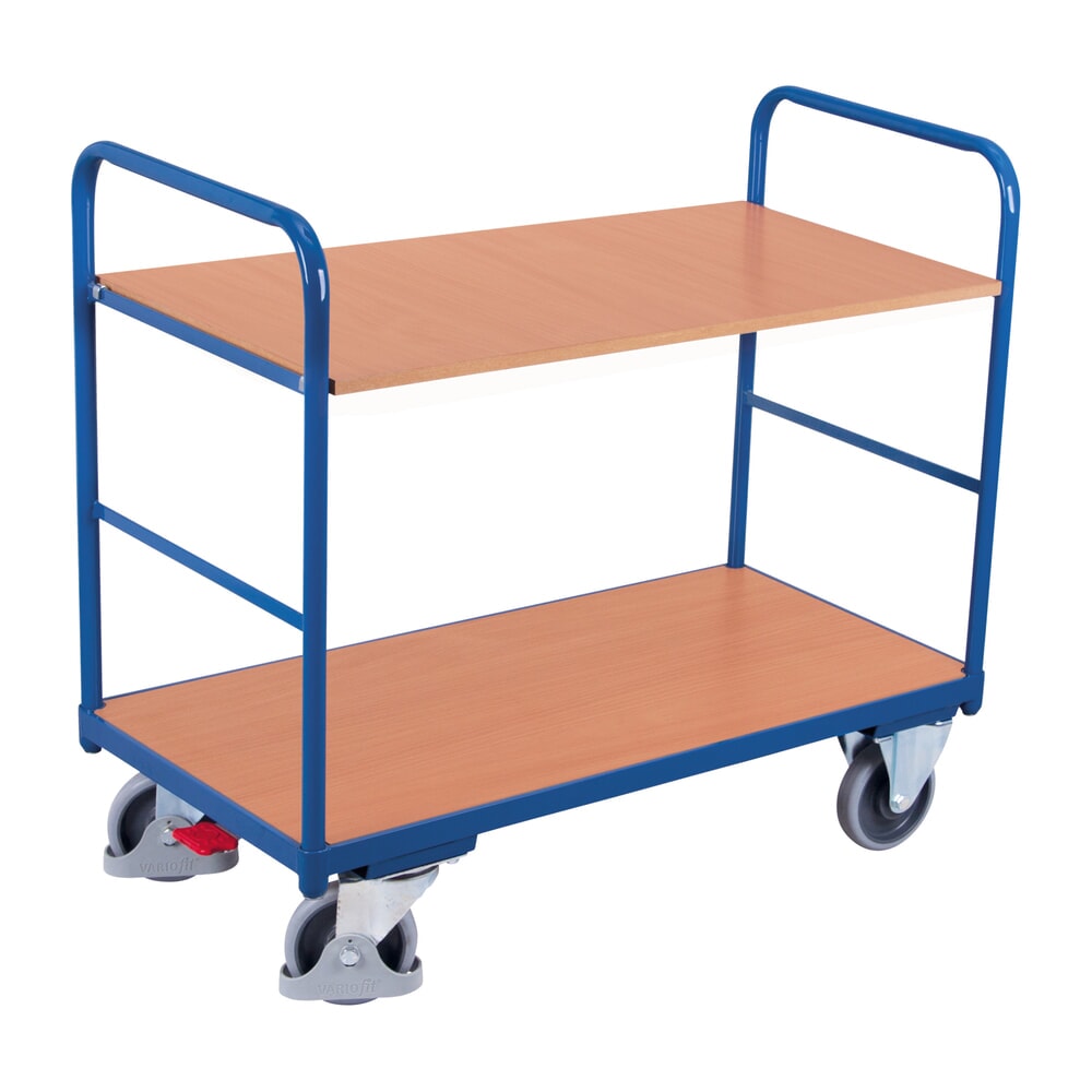 VARIOfit® Tischwagen, 2 Böden, HxBxT 990 mm x 1060 mm x 700 mm, enzianblau