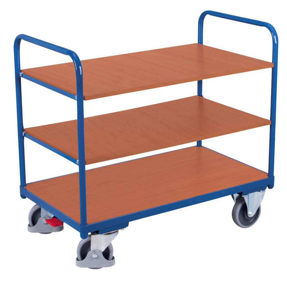VARIOfit® Tischwagen, 3 Böden, HxBxT 990 mm x 910 mm x 500 mm, enzianblau