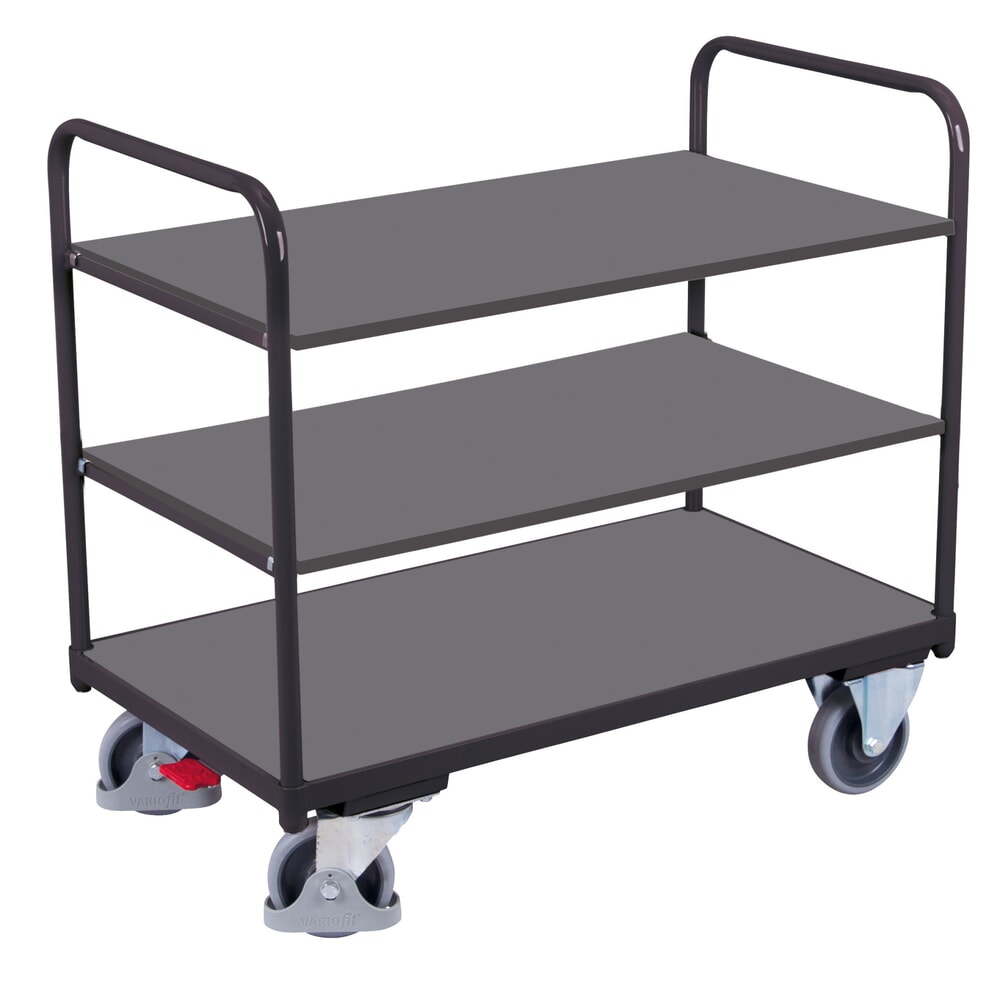 VARIOfit® Tischwagen, 3 Böden, HxBxT 990 mm x 1060 mm x 600 mm, anthrazitgrau