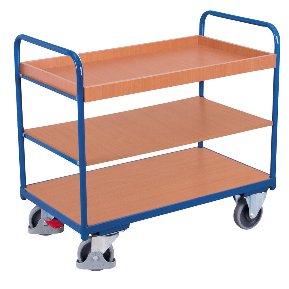 VARIOfit® Tischwagen, 2 Böden, 1 Tablett, HxBxT 990 mm x 1060 mm x 700 mm, enzianblau