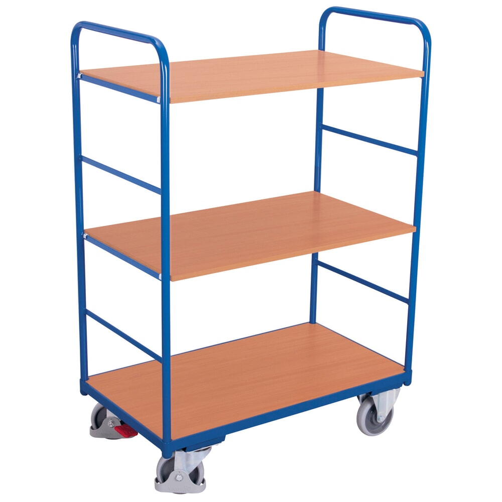 VARIOfit® Etagenwagen, Stahlrohr-Konstruktion mit Holzwerkstoff-Platte, 2 Etagen, HxBxT 1530 mm x 910 mm x 500 mm, enzianblau