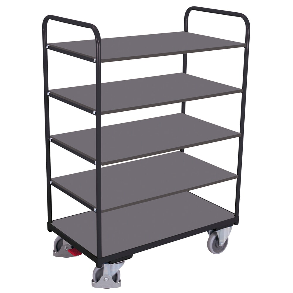 VARIOfit® Etagenwagen, Stahlrohr-Konstruktion mit Holzwerkstoff-Platte, 4 Etagen, HxBxT 1530 mm x 910 mm x 500 mm, anthrazitgrau