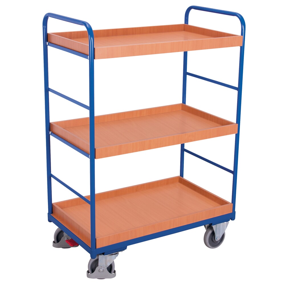VARIOfit® Etagenwagen, variabel einhängbare Tabletts, 3 Etagen, HxBxT 1530 mm x 1060 mm x 600 mm, enzianblau