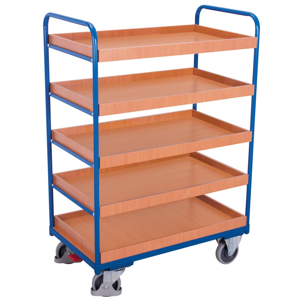 VARIOfit® Etagenwagen, variabel einhängbare Tabletts, 4 Etagen, HxBxT 1530 mm x 910 mm x 500 mm, enzianblau