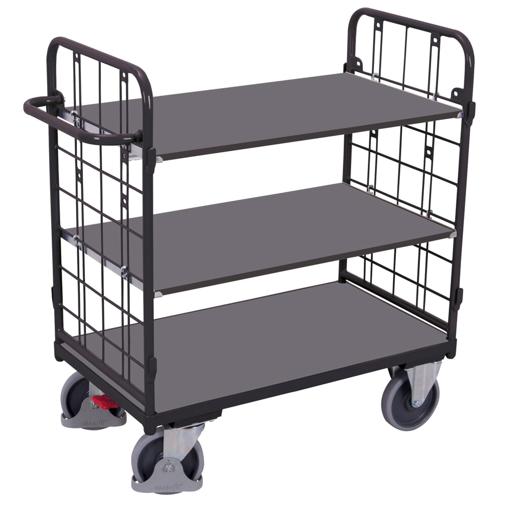 VARIOfit® Etagenwagen, 2 vergitterte Stirnwände, 2 Etagen, HxBxT 1220 mm x 1385 mm x 820 mm, anthrazitgrau