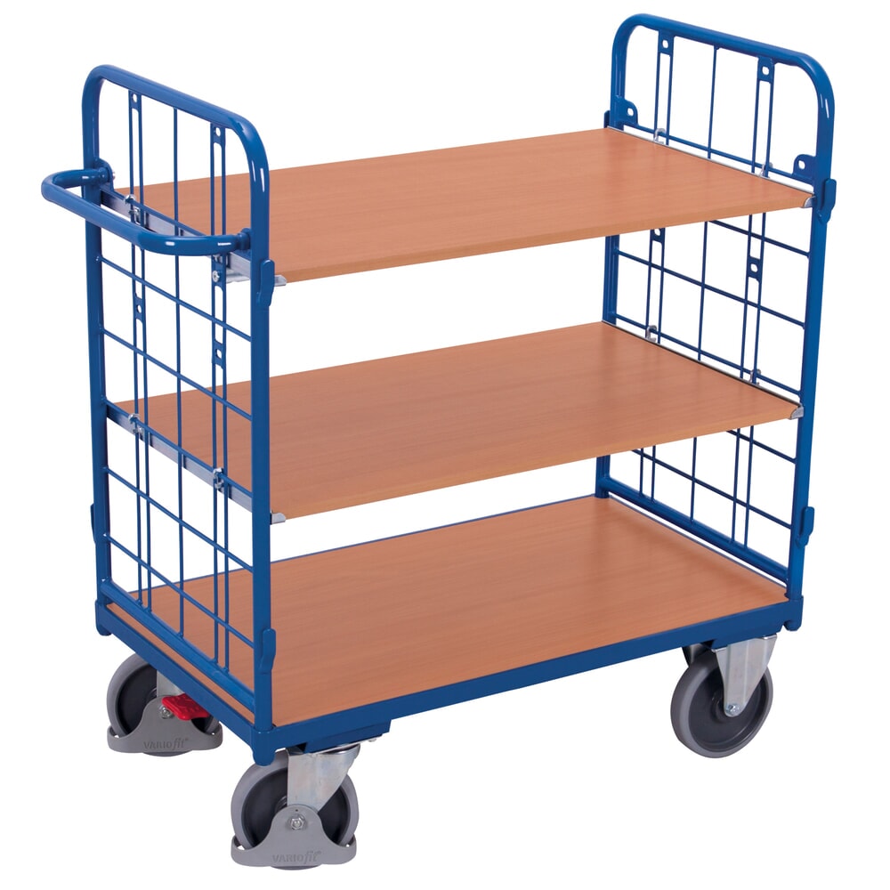 VARIOfit® Etagenwagen, 2 vergitterte Stirnwände, 2 Etagen, HxBxT 1220 mm x 1385 mm x 820 mm, enzianblau