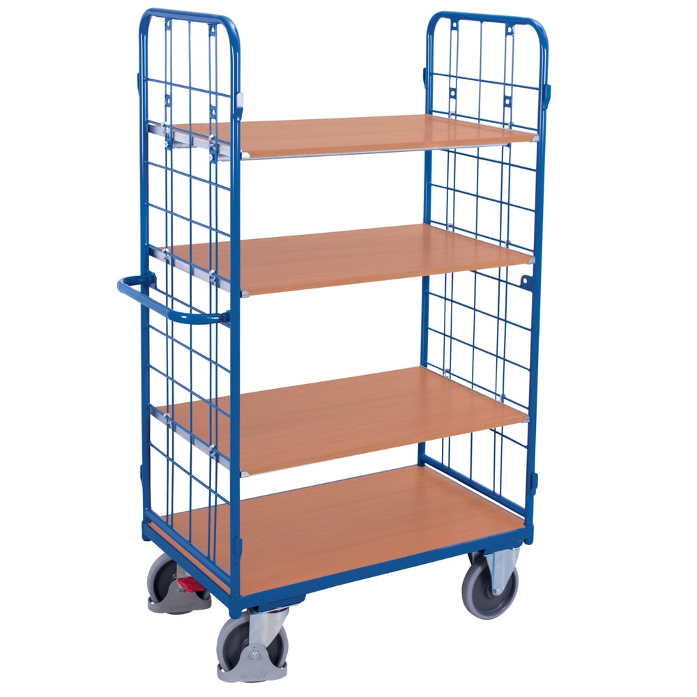 VARIOfit® Etagenwagen, 2 vergitterte Stirnwände, 3 Etagen, HxBxT 1820 mm x 1185 mm x 620 mm, enzianblau