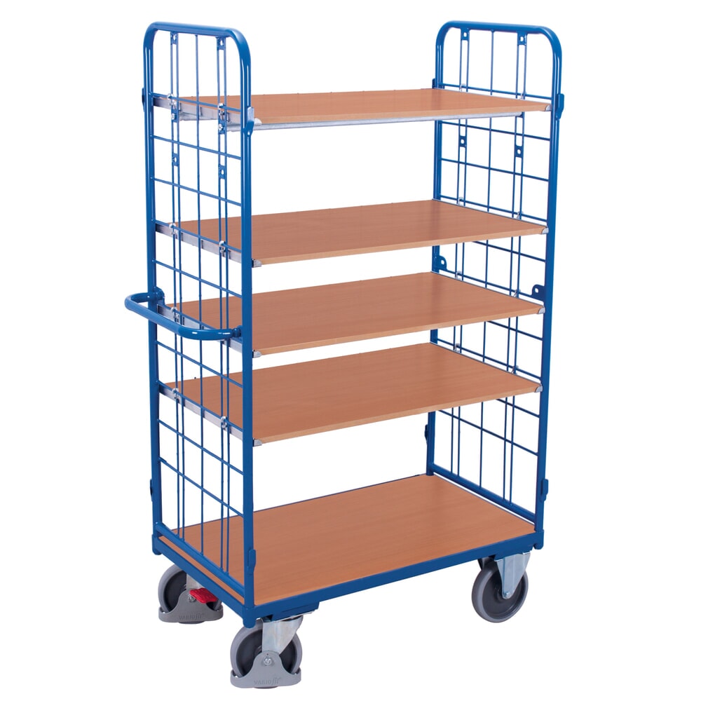 VARIOfit® Etagenwagen, 2 vergitterte Stirnwände, 4 Etagen, HxBxT 1780 mm x 1035 mm x 520 mm, enzianblau