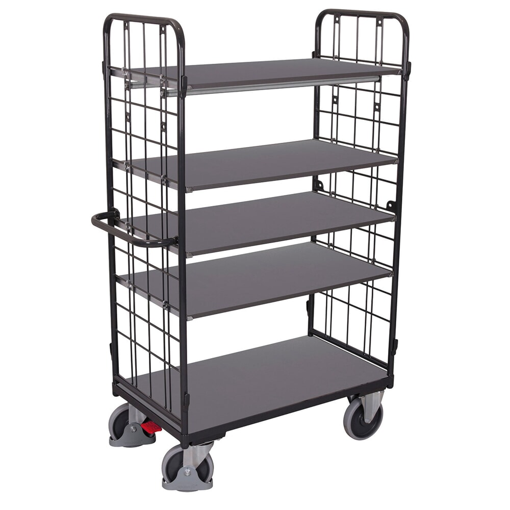 VARIOfit® Etagenwagen, 2 vergitterte Stirnwände, 4 Etagen, HxBxT 1820 mm x 1185 mm x 720 mm, anthrazitgrau