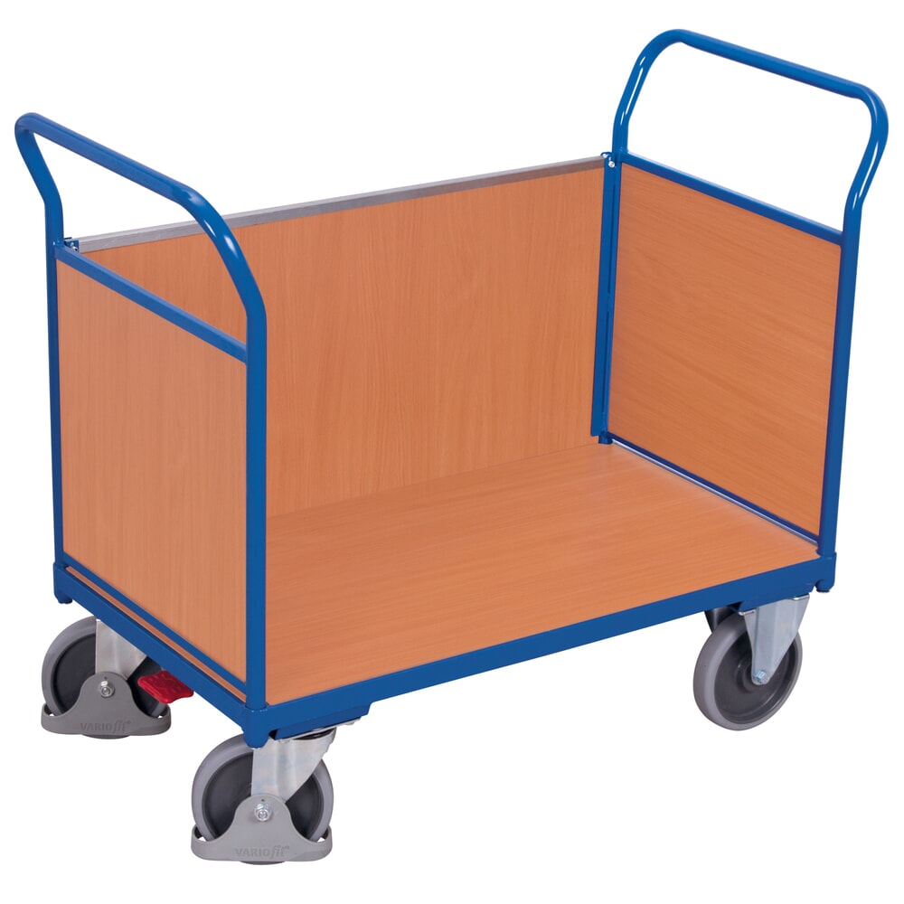 VARIOfit® Dreiwand-Magazinwagen, Holzwerkstoffplatten, HxBxT 975 mm x 1040 mm x 500 mm, enzianblau