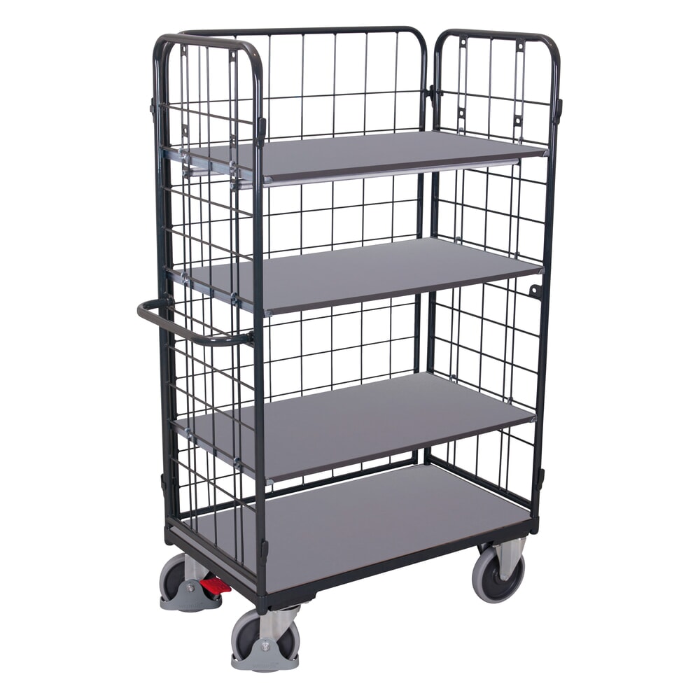 VARIOfit® Etagenwagen, 3 Gitterwände, 3 Etagen, HxBxT 1820 mm x 1190 mm x 725 mm, anthrazitgrau