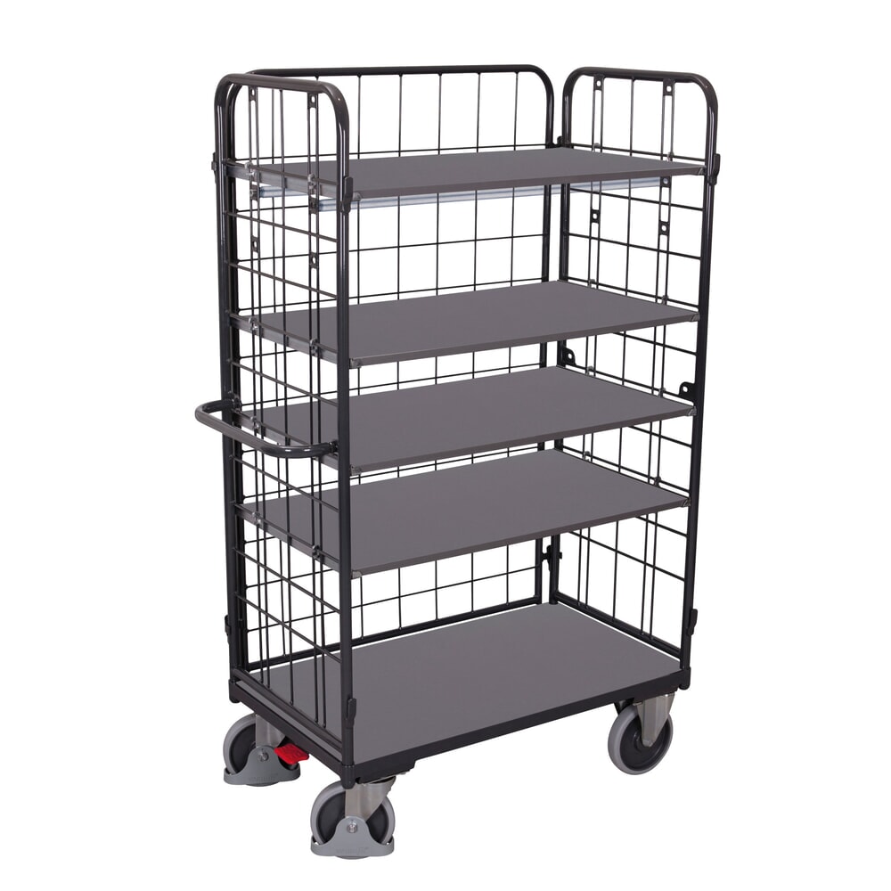 VARIOfit® Etagenwagen, 3 Gitterwände, 4 Etagen, HxBxT 1820 mm x 1390 mm x 825 mm, anthrazitgrau