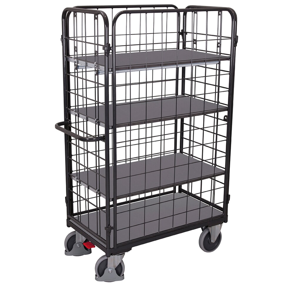 VARIOfit® Etagenwagen, 4 Gitterwände, 3 Etagen, HxBxT 1820 mm x 1390 mm x 840 mm, anthrazitgrau