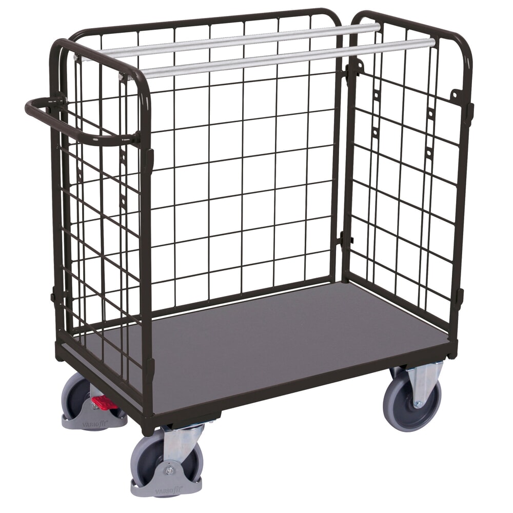 VARIOfit® 3-seitiger Rollbehälter, 3 Gitterwände, EasySTOP®-Bremssystem, HxBxT 1220 mm x 1190 mm x 625 mm, anthrazitgrau