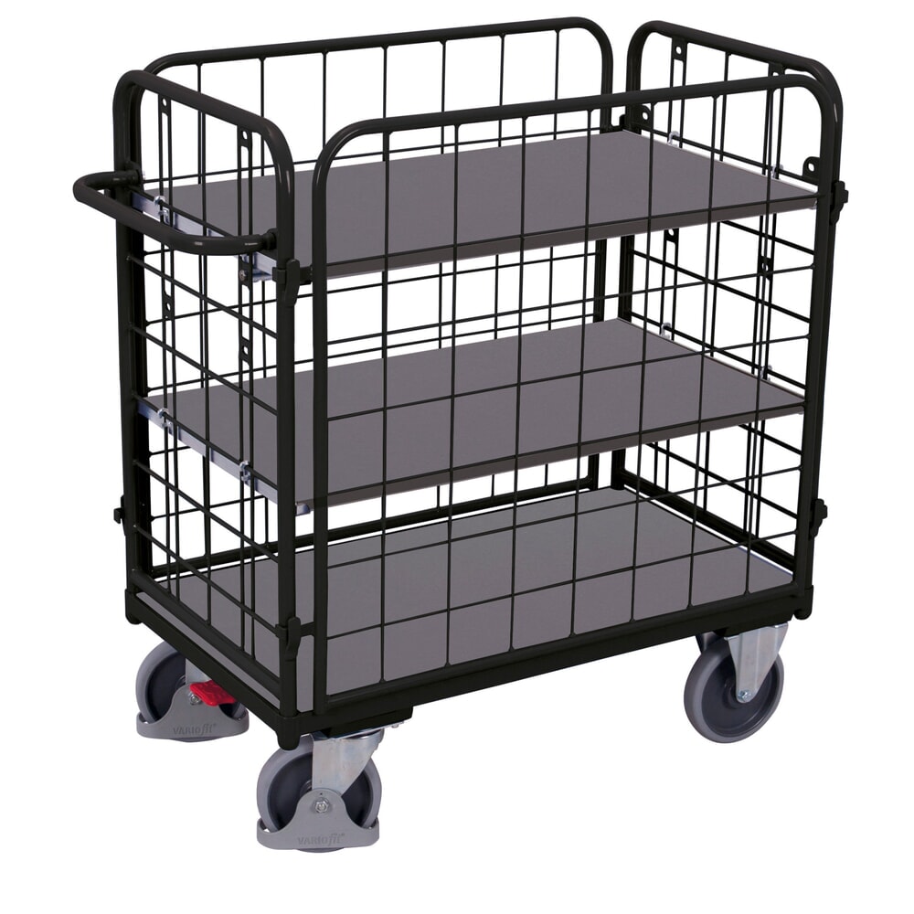VARIOfit® Etagenwagen, 4 Gitterwände, 2 Etagen, HxBxT 1220 mm x 1390 mm x 840 mm, anthrazitgrau