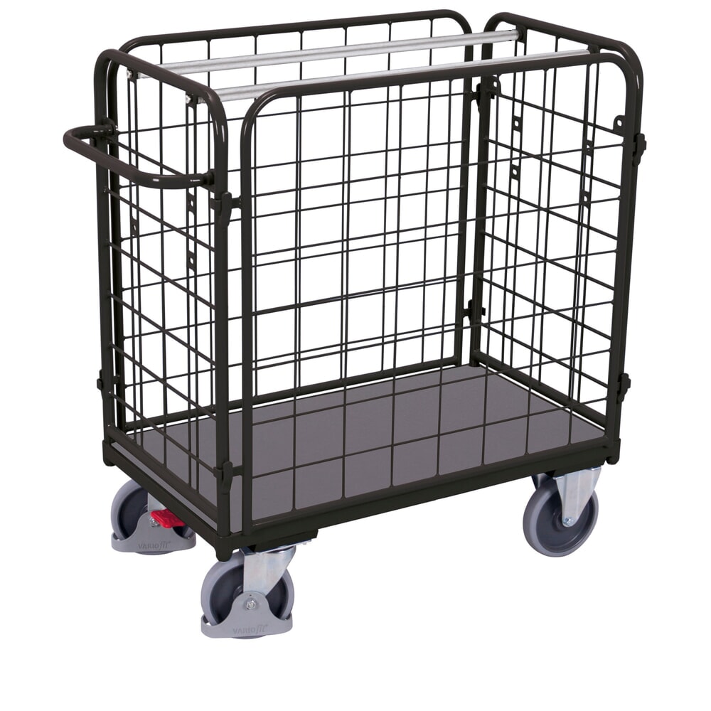 VARIOfit® 4-seitiger Rollbehälter, 4 Gitterwände, EasySTOP®-Bremssystem, HxBxT 1220 mm x 1190 mm x 640 mm, anthrazitgrau