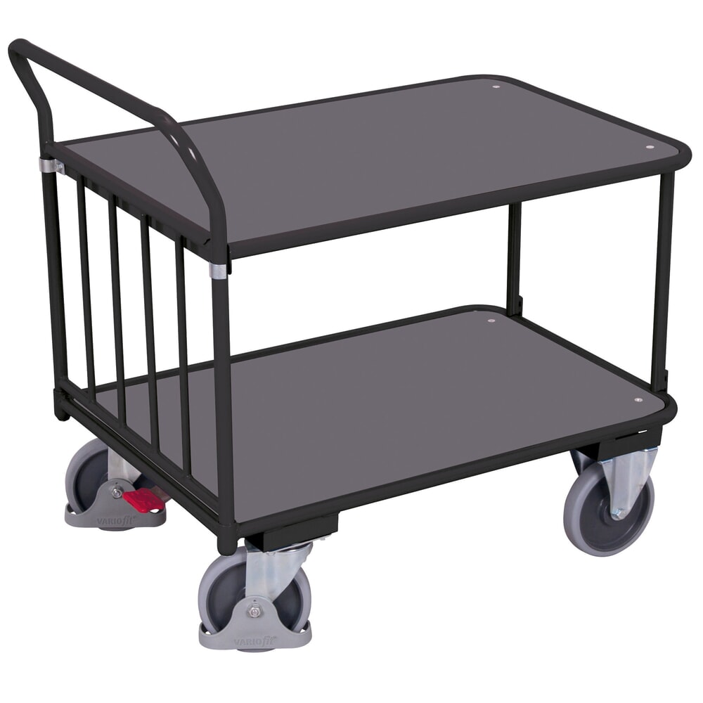 VARIOfit® Tischwagen, 2 Böden aus Holzwerkstoff-Platte, Tragfähigkeit 400 kg, HxBxT 1030 mm x 1105 mm x 705 mm, anthrazitgrau