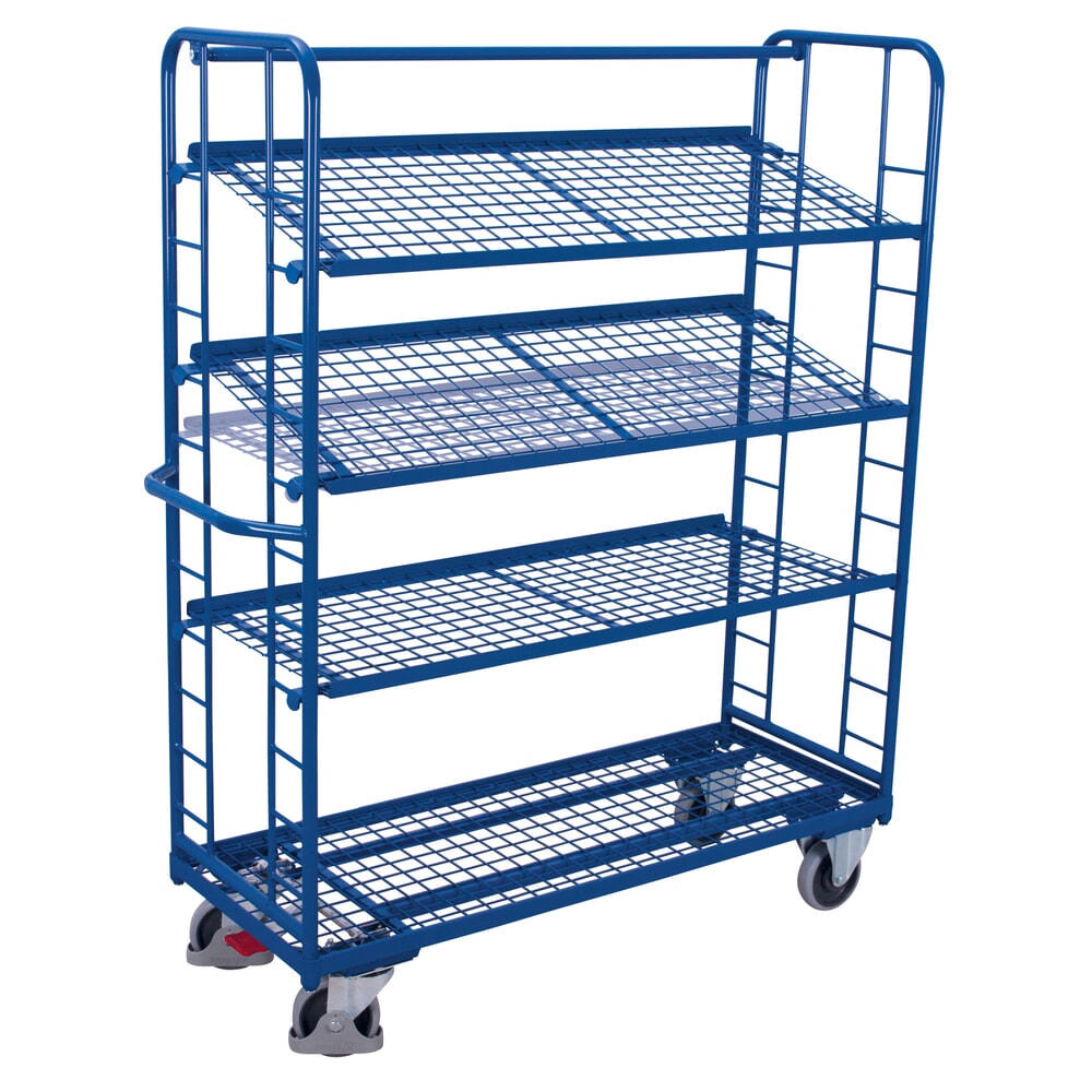 VARIOfit® Montagewagen, Drahtgitterböden, 3 Etagen, HxBxT 1815 mm x 1510 mm x 550 mm, enzianblau