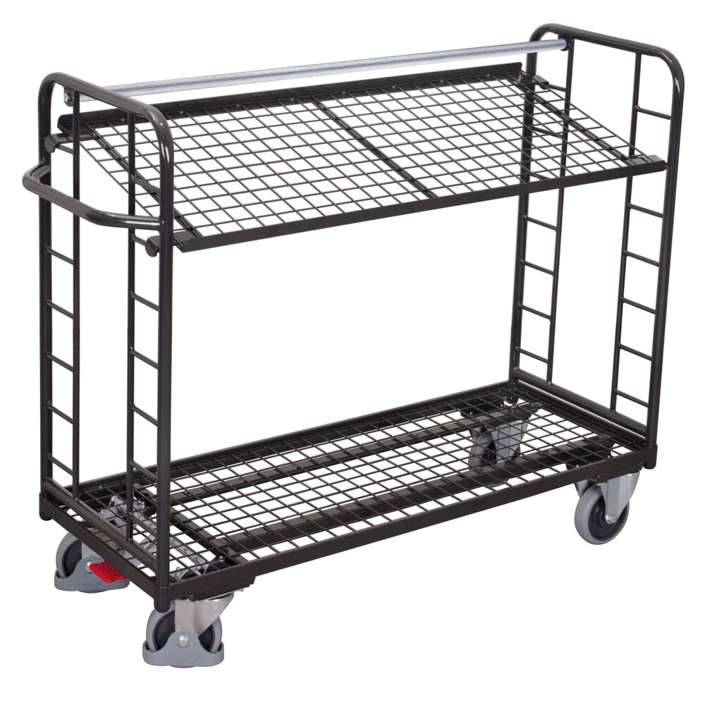 VARIOfit® Montagewagen, Drahtgitterböden, 2 Etagen, HxBxT 1235 mm x 1510 mm x 550 mm, anthrazitgrau