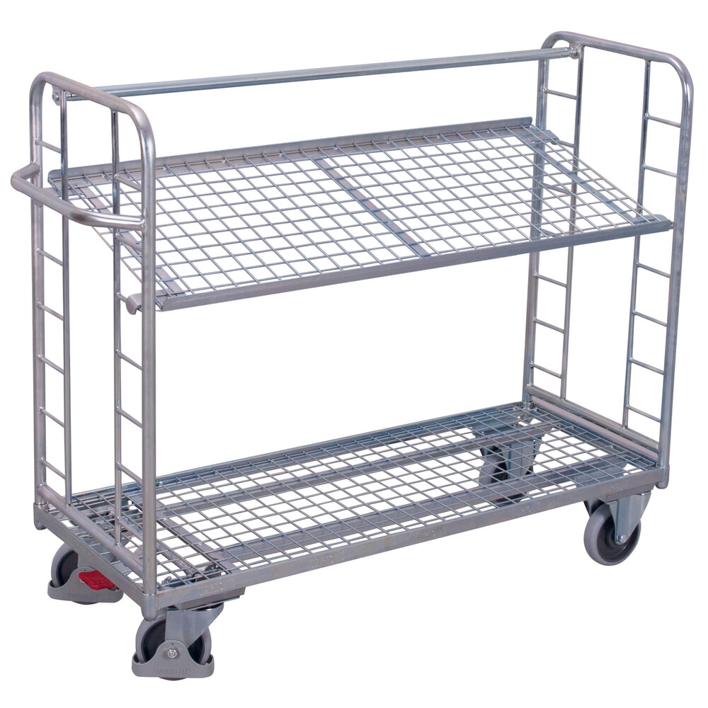 VARIOfit® Montagewagen, Drahtgitterböden, 2 Etagen, HxBxT 1275 mm x 1805 mm x 650 mm, verzinkt