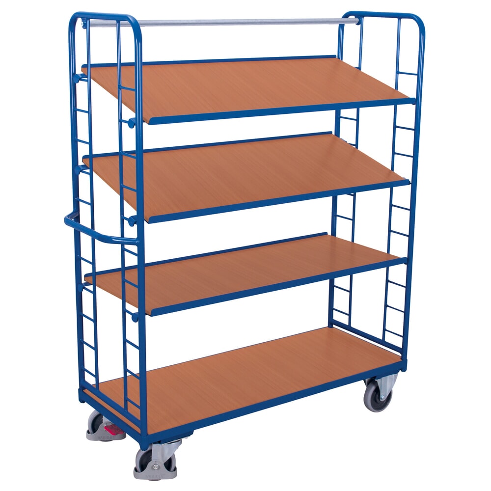 VARIOfit® Montagewagen, 3 Holzböden, 3 Etagen, HxBxT 1815 mm x 1510 mm x 550 mm, enzianblau