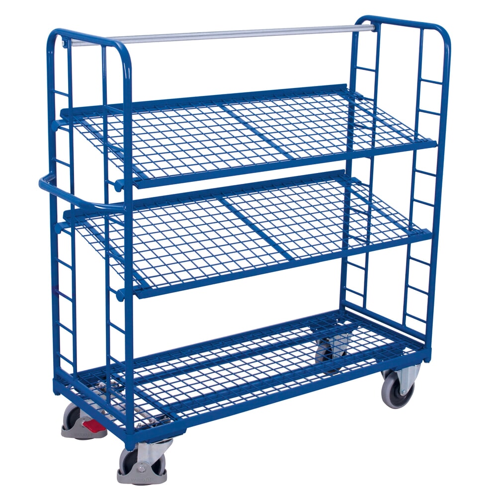 VARIOfit® Montagewagen, Drahtgitterböden, 2 Etagen, HxBxT 1535 mm x 1510 mm x 550 mm, enzianblau