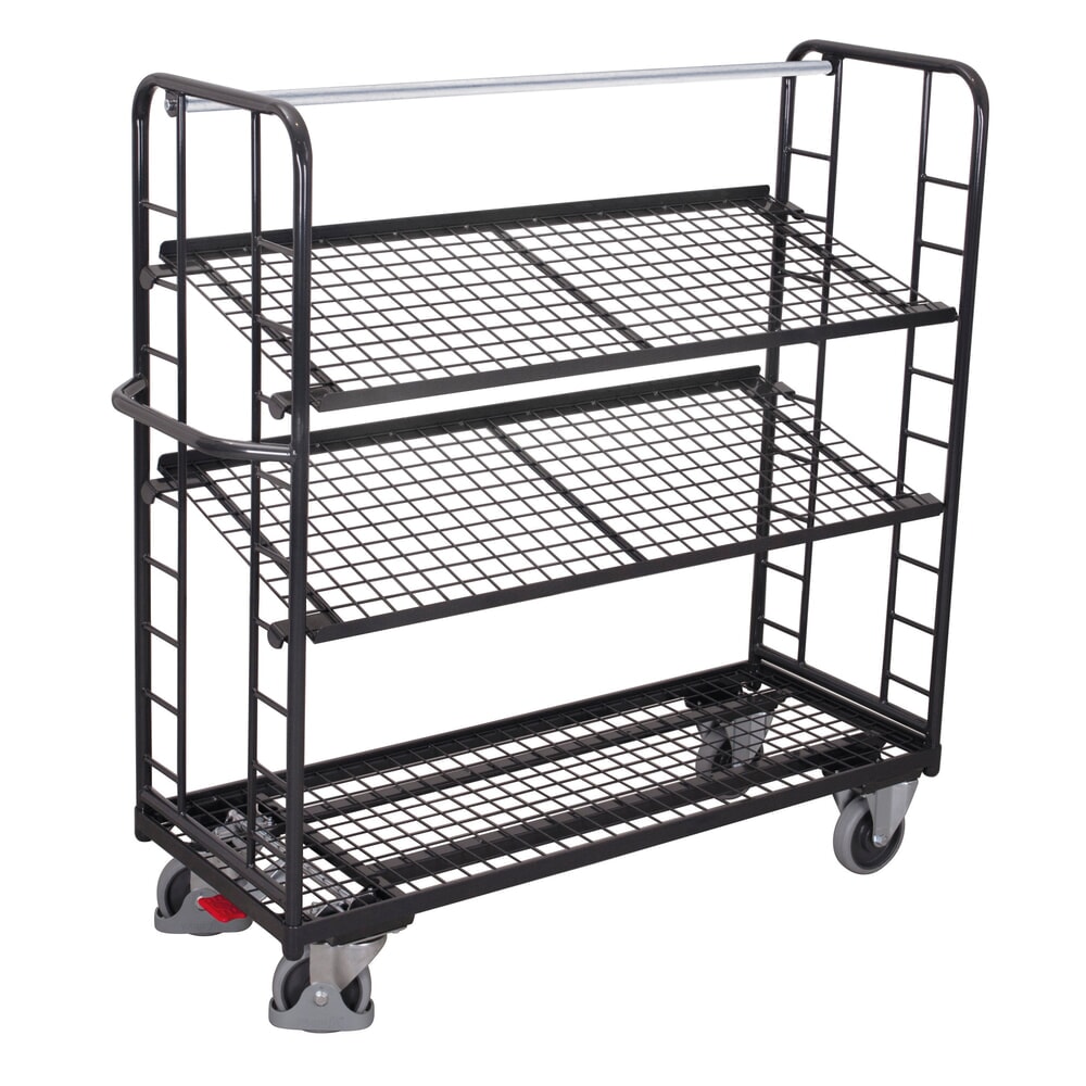 VARIOfit® Montagewagen, Drahtgitterböden, 3 Etagen, HxBxT 1575 mm x 1805 mm x 650 mm, anthrazitgrau