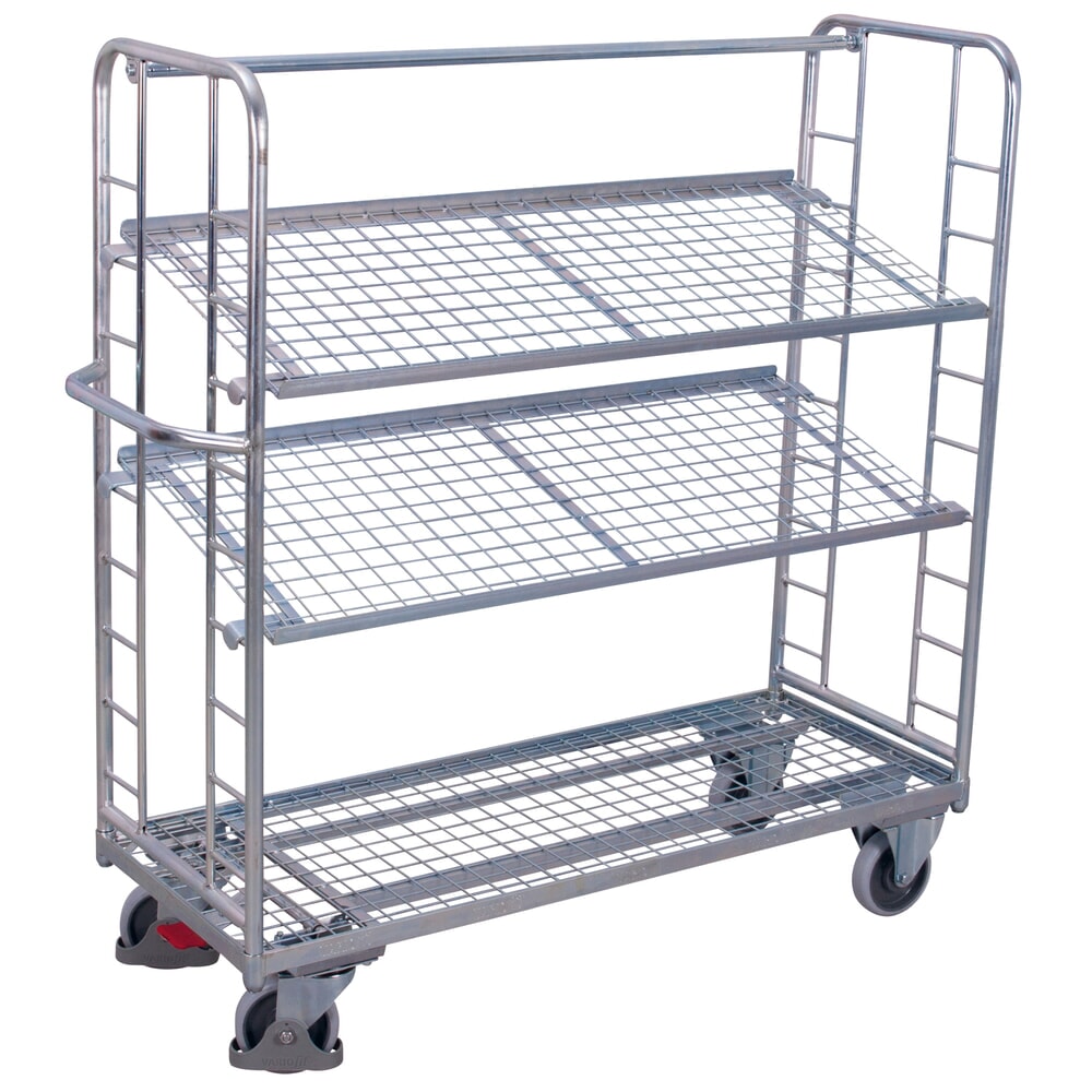VARIOfit® Montagewagen, Drahtgitterböden, 2 Etagen, HxBxT 1575 mm x 1805 mm x 650 mm, verzinkt