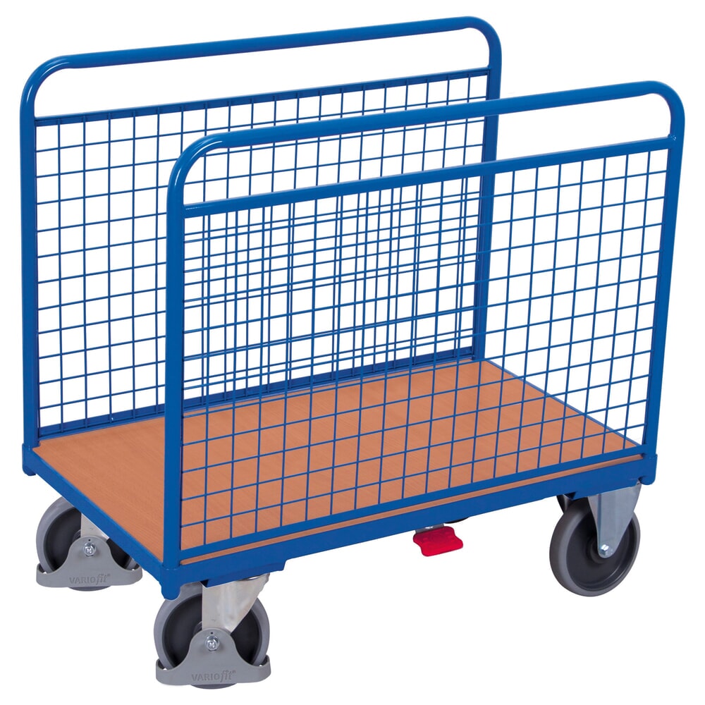 VARIOfit® Seitenbügel-Magazinwagen, Drahtgitterwände, HxBxT 1045 mm x 1260 mm x 800 mm, enzianblau