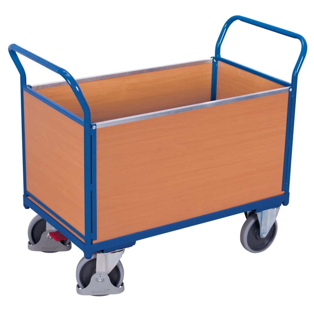VARIOfit® Vierwandwagen, Holzwerkstoffplatten, HxBxT 1015 mm x 1190 mm x 700 mm, Tragfähigkeit 500 kg, enzianblau
