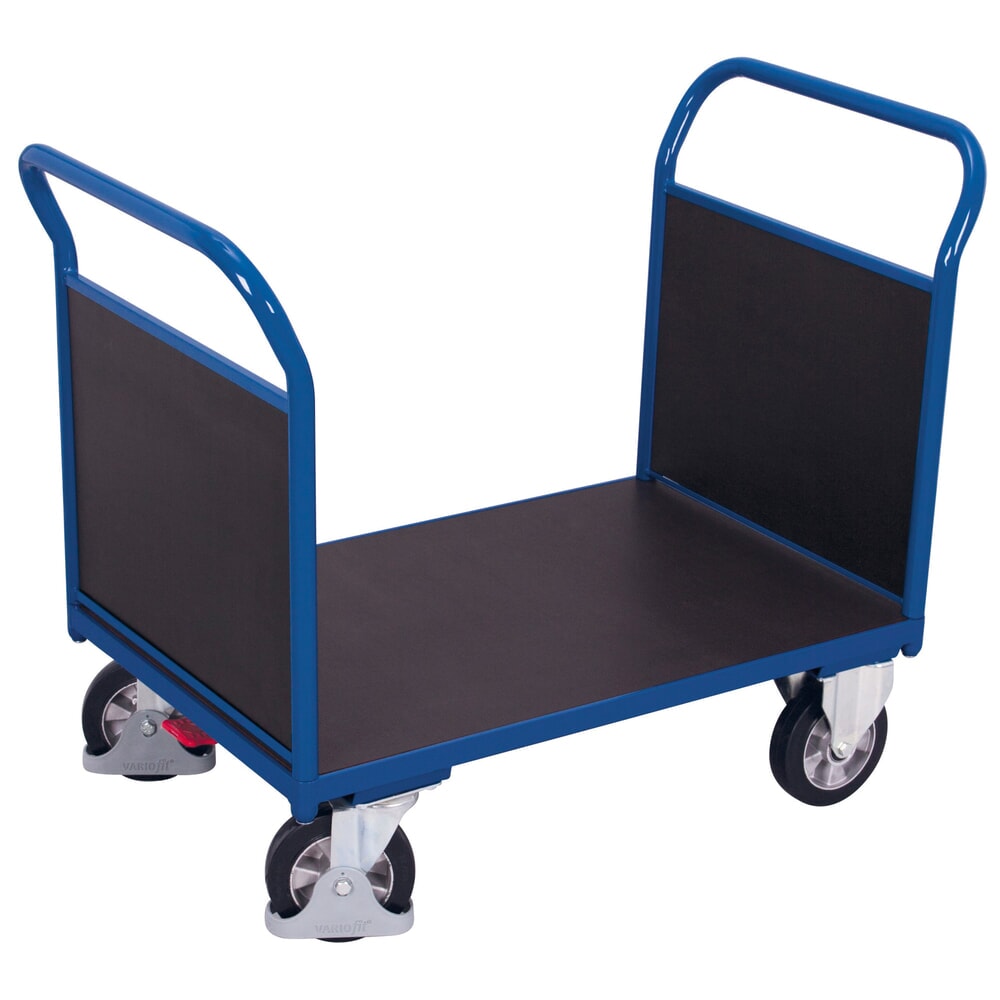 VARIOfit® Doppelstirnwandwagen, Siebdruckplatte, Tragfähigkeit 1000 kg, HxBxT 1015 mm x 2195 mm x 800 mm, enzianblau