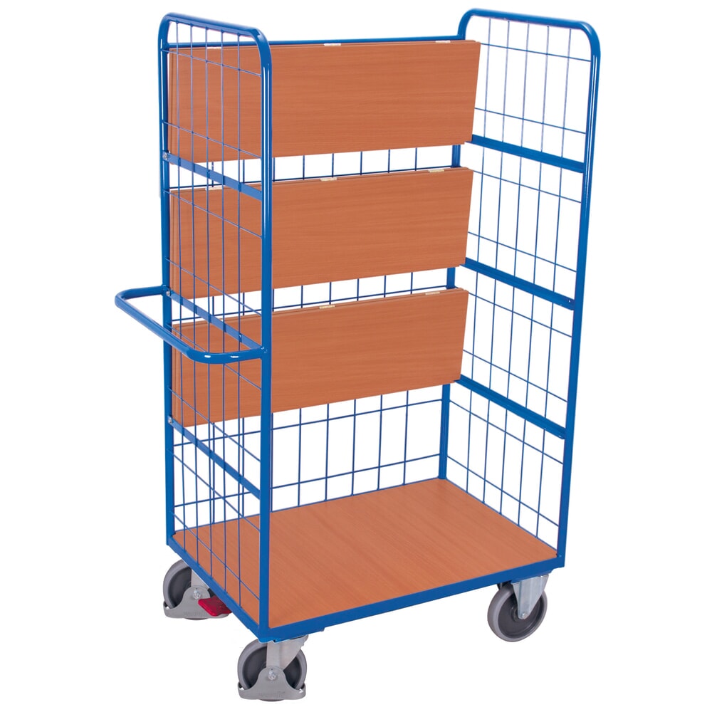VARIOfit® Etagenwagen, hochklappbare Etagenböden, 3 Wände, HxBxT 1890 mm x 1400 mm x 800 mm, enzianblau