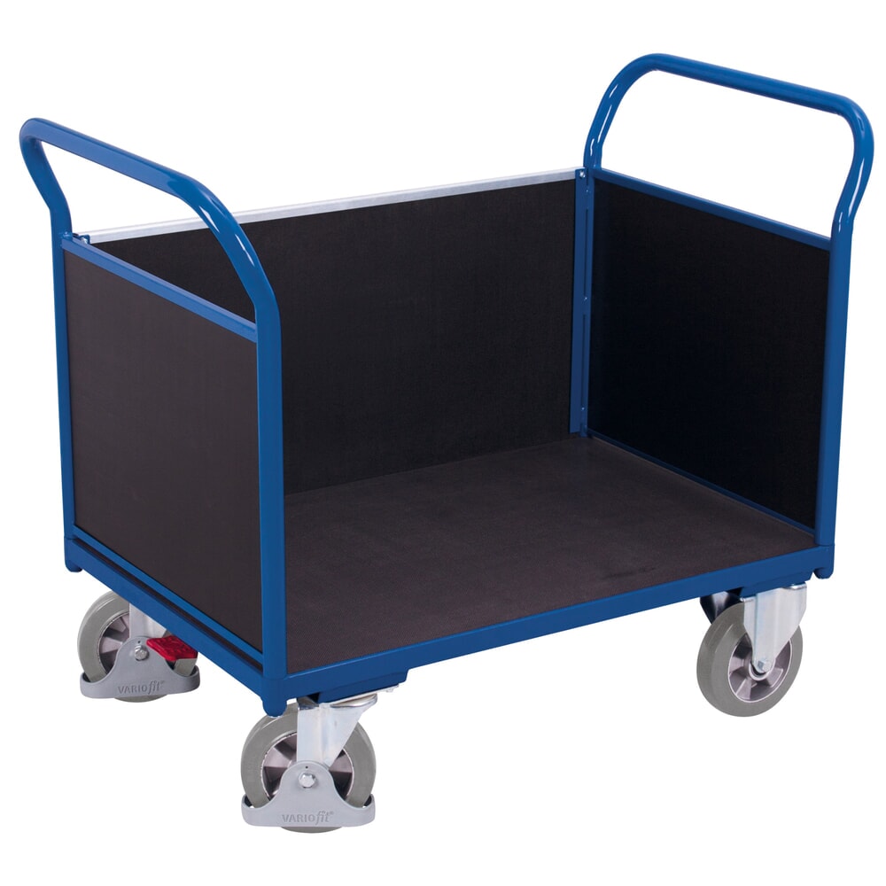 VARIOfit® Dreiwand-Magazinwagen, Siebdruckplatte, HxBxT 1015 mm x 1195 mm x 700 mm, enzianblau