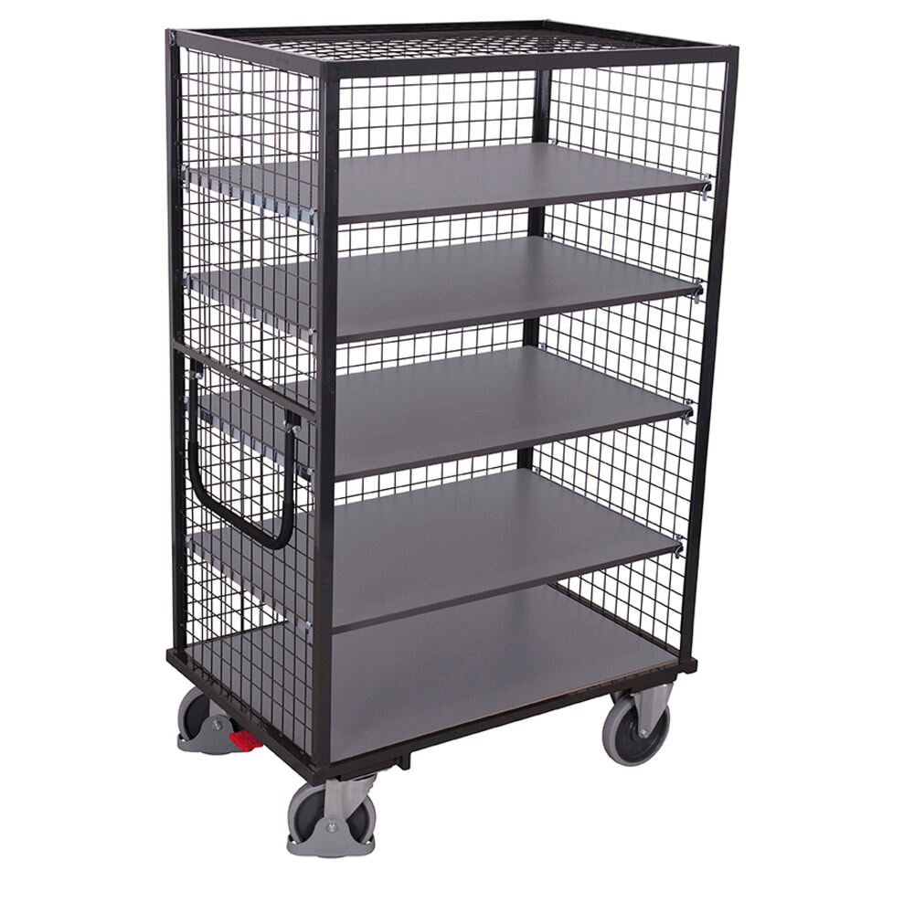 VARIOfit® Etagenwagen, verschweisste Stahlrohr-Konstruktion, Drahtgitterwände, 4 Etagenböden, HxBxT 1810 mm x 1315 mm x 830 mm, anthrazitgrau