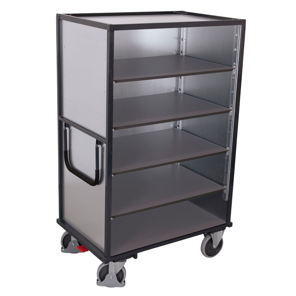 VARIOfit® Etagenwagen, verschweisste Stahlrohr-Konstruktion, Stahlblechwände, 4 Etagenböden, HxBxT 1810 mm x 1115 mm x 730 mm, anthrazitgrau