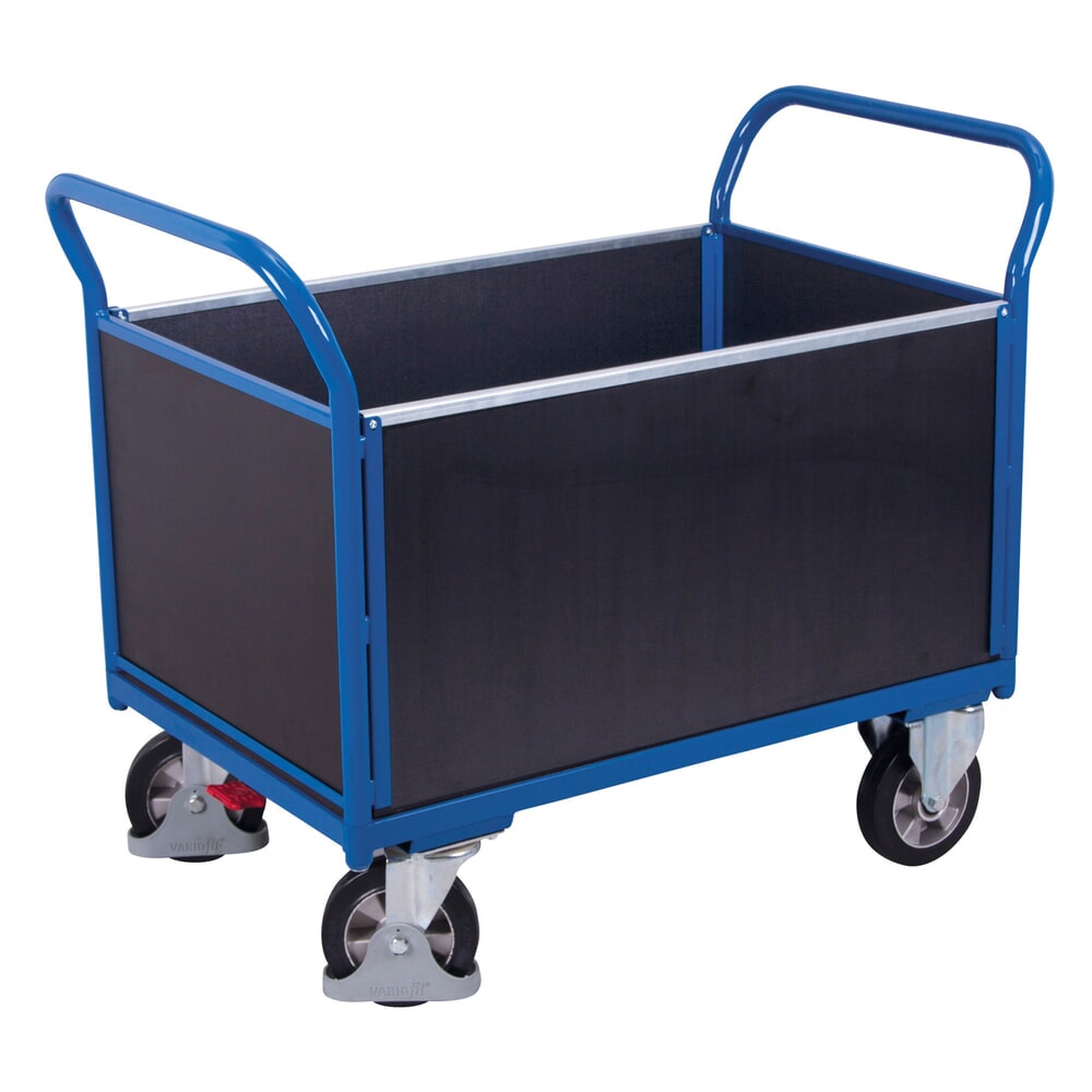 VARIOfit® Vierwandwagen, Siebdruckplatte, Tragfähigkeit 1000 kg, HxBxT 1015 mm x 1395 mm x 800 mm, enzianblau
