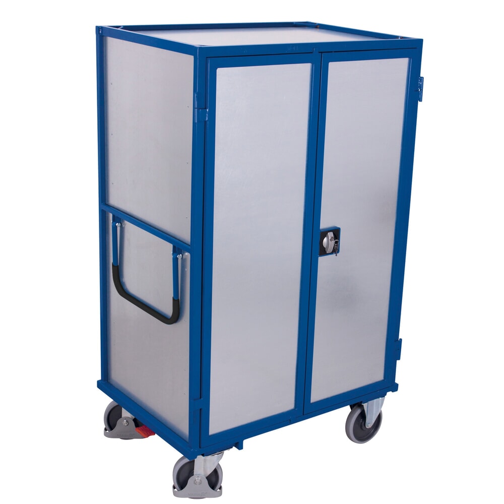 VARIOfit® Etagenwagen, abschliessbare Doppelflügeltür, Stahlblechwände, 1 Boden, HxBxT 1810 mm x 1315 mm x 830 mm, enzianblau