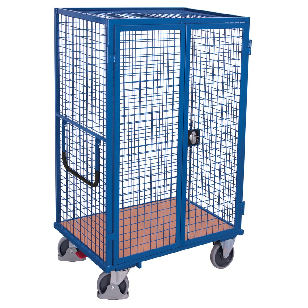 VARIOfit® Etagenwagen, abschliessbare Doppelflügeltür, Drahtgitterwände, 1 Boden, HxBxT 1810 mm x 1115 mm x 730 mm, enzianblau