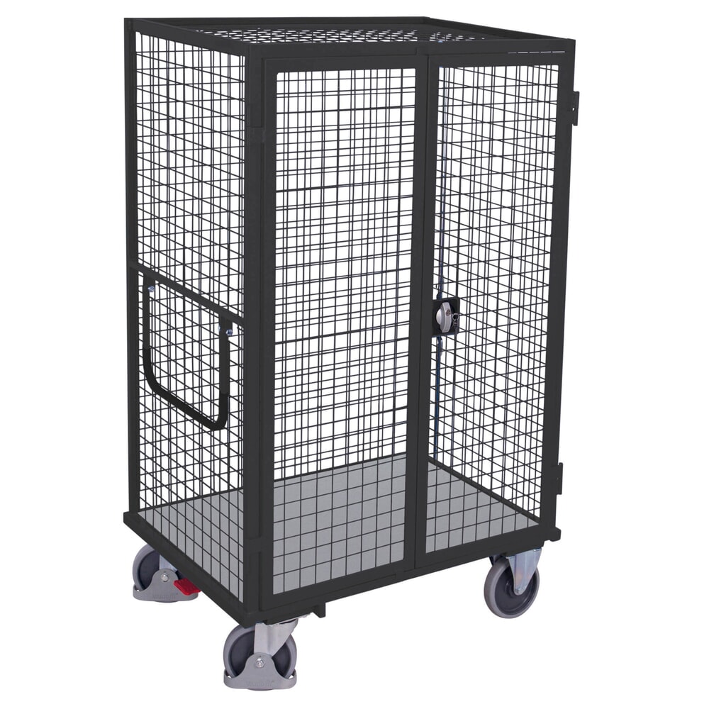 VARIOfit® Etagenwagen, abschliessbare Doppelflügeltür, Drahtgitterwände, 1 Boden, HxBxT 1810 mm x 1315 mm x 830 mm, anthrazitgrau