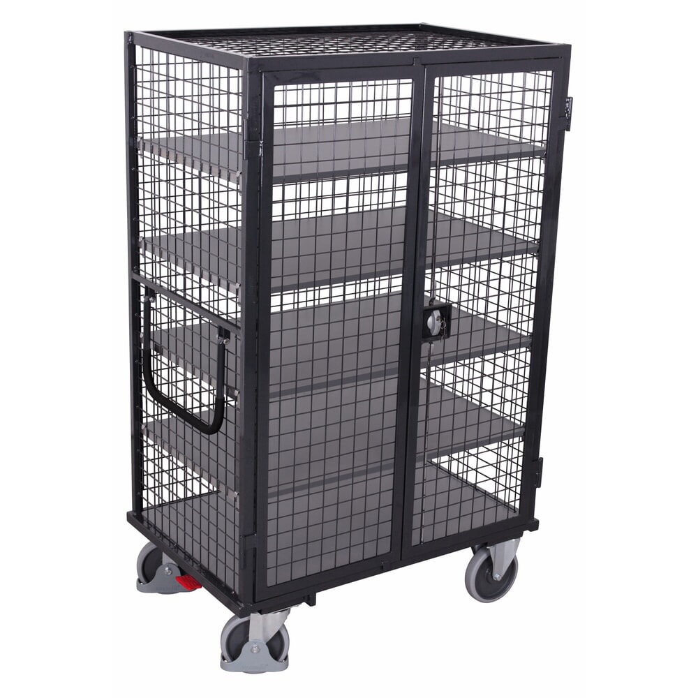 VARIOfit® Etagenwagen, abschliessbare Doppelflügeltür, Drahtgitterwände, 4 Etagenböden, HxBxT 1810 mm x 1315 mm x 830 mm, anthrazitgrau