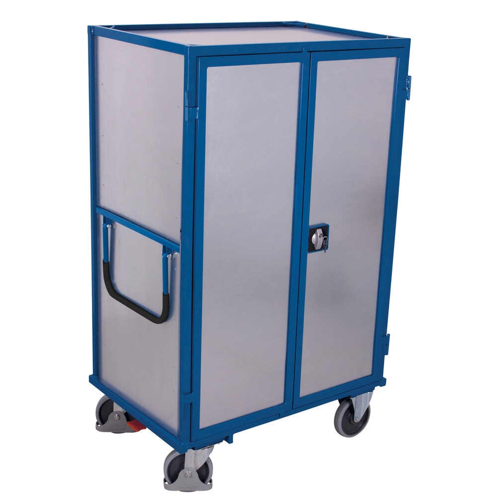 VARIOfit® Etagenwagen, abschliessbare Doppelflügeltür, Stahlblechwände, 4 Etagenböden, HxBxT 1810 mm x 1115 mm x 730 mm, enzianblau