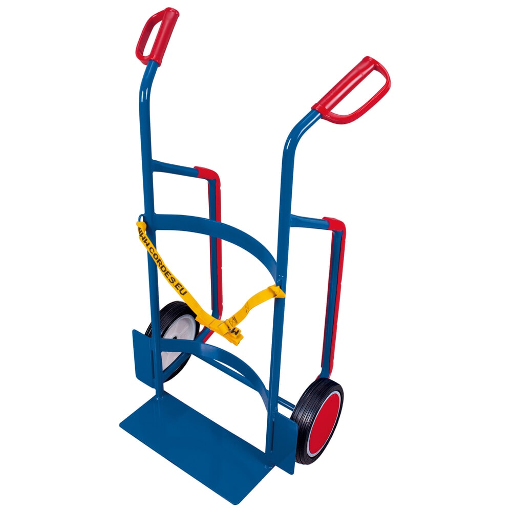 VARIOfit® Fass-Sackkarre aus Stahl, Tragkraft 250 kg, Vollgummi-Bereifung, ohne Stützrad, enzianblau