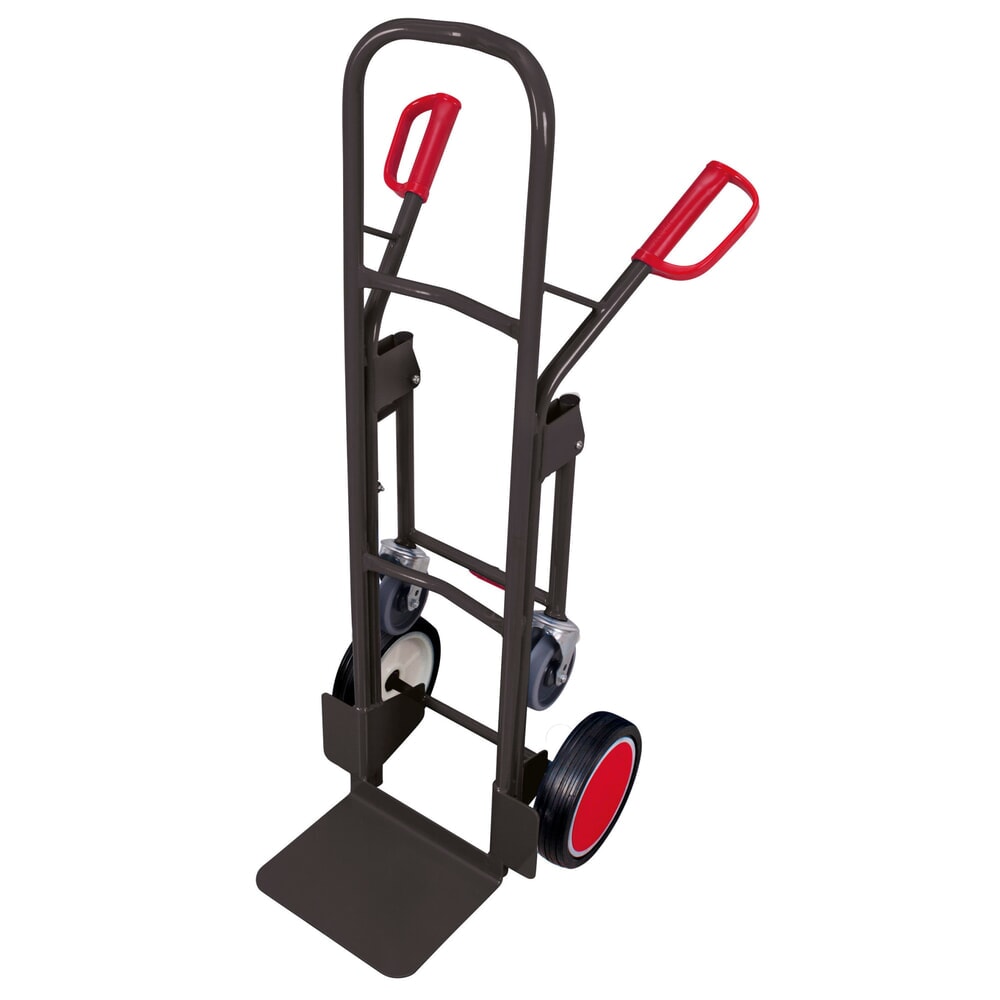 VARIOfit® Stahlrohr-Sackkarre mit Stützrädern, Tragkraft 250 kg, Schaufel BxT 320 x 250 mm, Vollgummi-Bereifung, anthrazitgrau