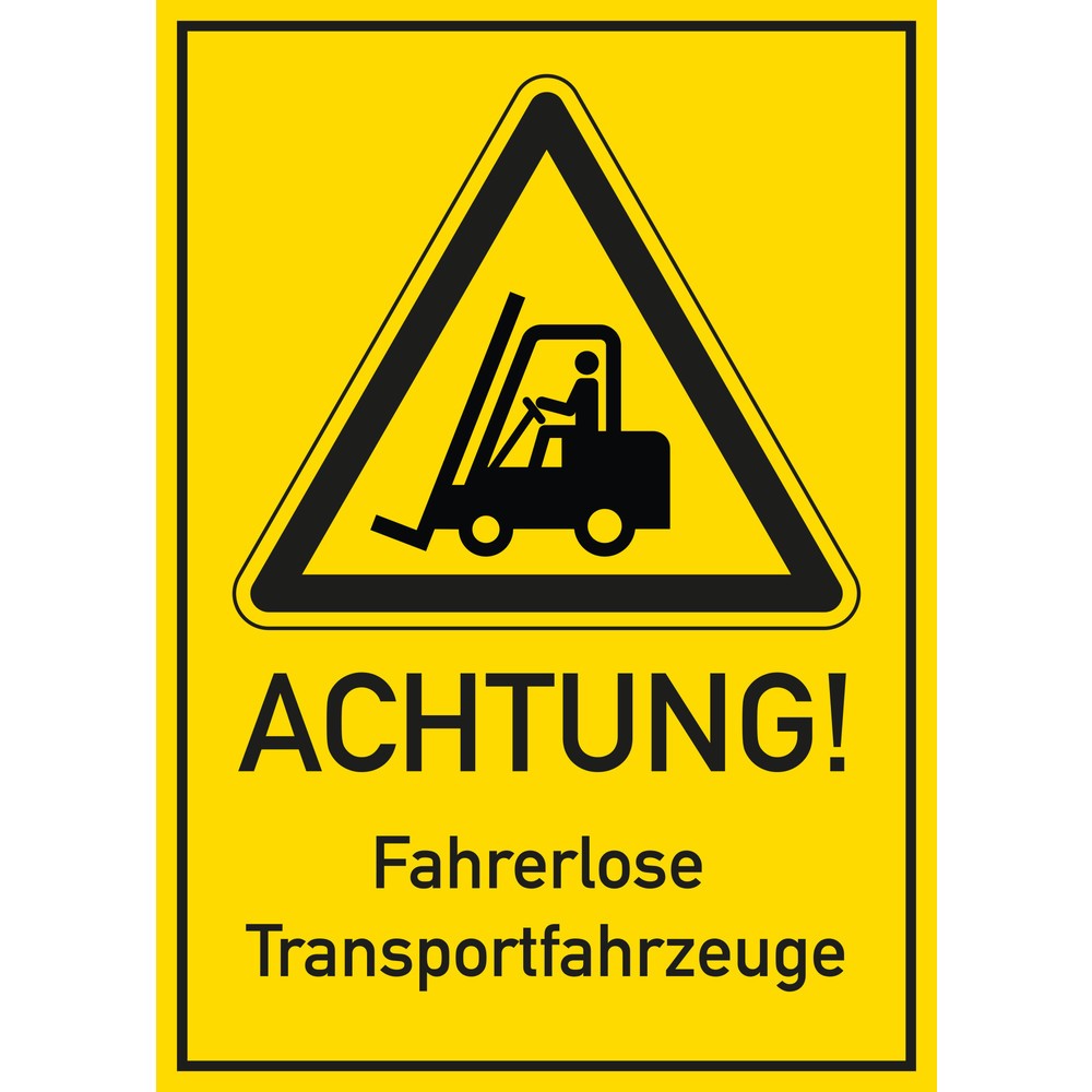 Warnschild "Fahrerloses Transportsystem", gelb, BxH 300 x 420 mm