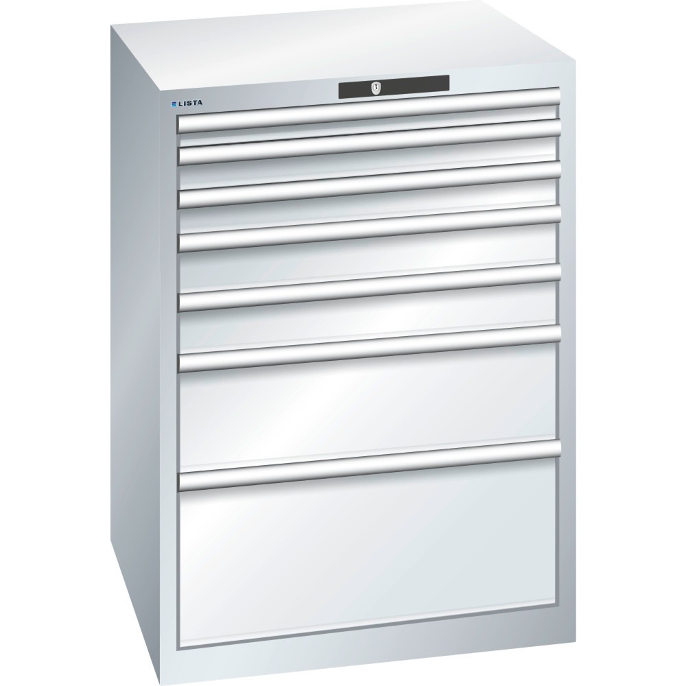 LISTA Schubladenschrank 36x36E, (BxTxH) 717x725x1000mm, 7 Schubladen, Fronthöhen 50-300mm, lichtgrau, KEY Lock